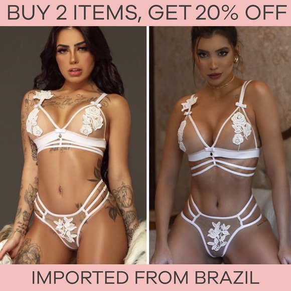 Flower embroidered bralette & panty- 2 piece set - Picture 2 of 11